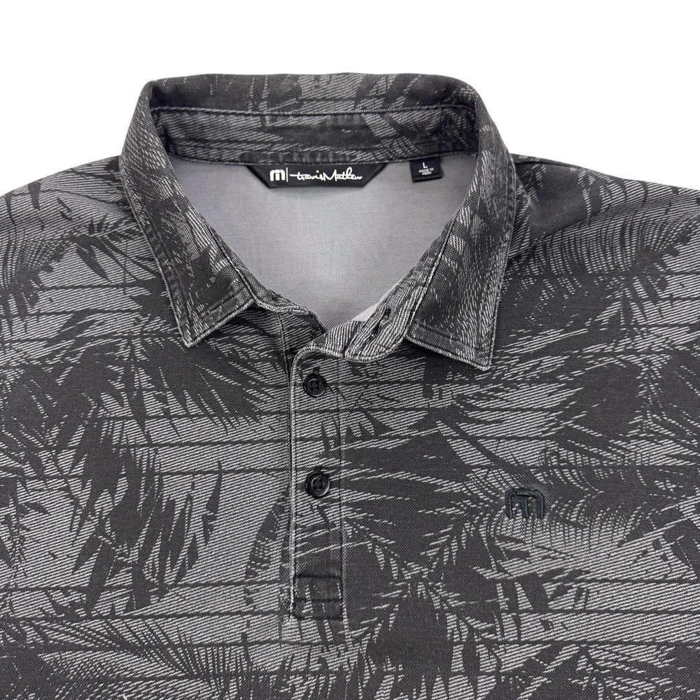 Travis Mathew Polo Shirt Mens Large Gray Palm Leaf Print Golf Performance Top